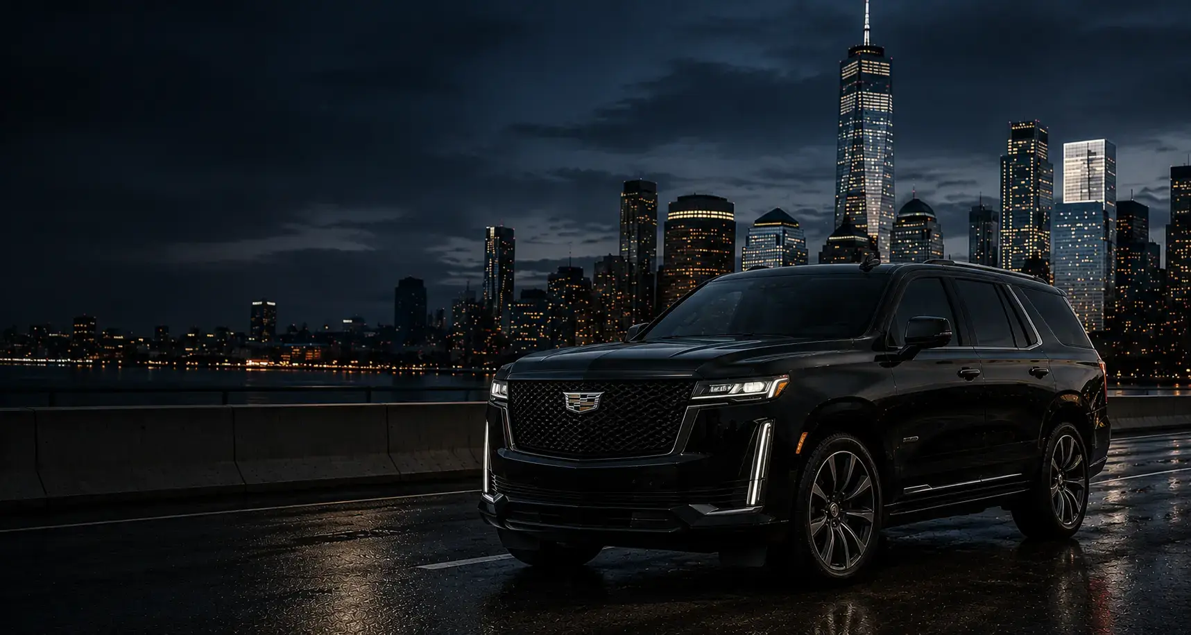 Chauffeur-driven black SUV against the Toronto skyline