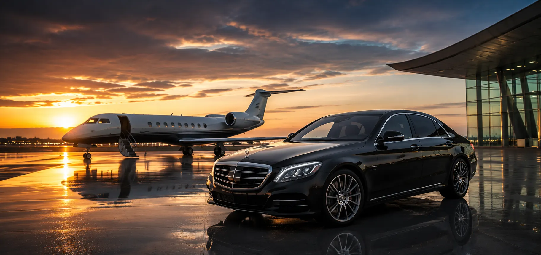 Traveller met by a chauffeur inside an airport terminal