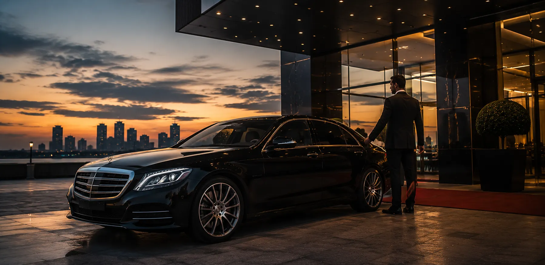 Black luxury car ready for a chauffeured booking